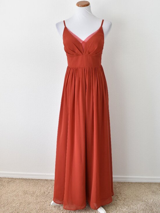 Azazie Dresses & Skirts - Azazie RUST V-Neck Pleated Chiffon Dress - 6